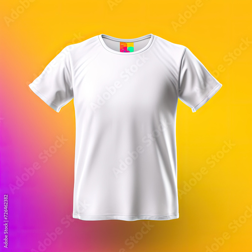 Blank White T-Shirt Displayed on Vibrant Background - Generative AI
