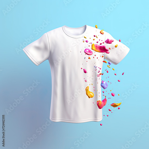 Colorful Paint Splashes on Blank White T-Shirt - Generative AI