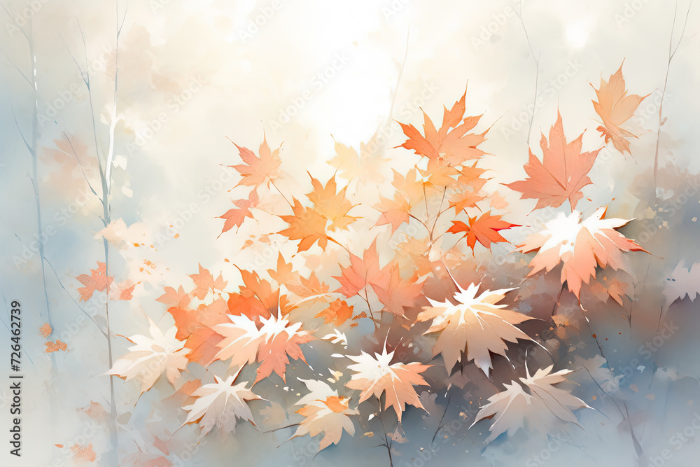 Dreamy Landscape with Floating Autumn Leaves - Generative AI Dreamy Landscape with Floating Autumn Leaves - Generative AI