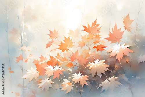 Dreamy Landscape with Floating Autumn Leaves - Generative AI