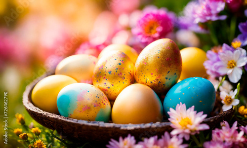 Beautiful Easter eggs for the holiday. Selective focus.