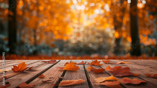 Autumn leaves on the wooden background