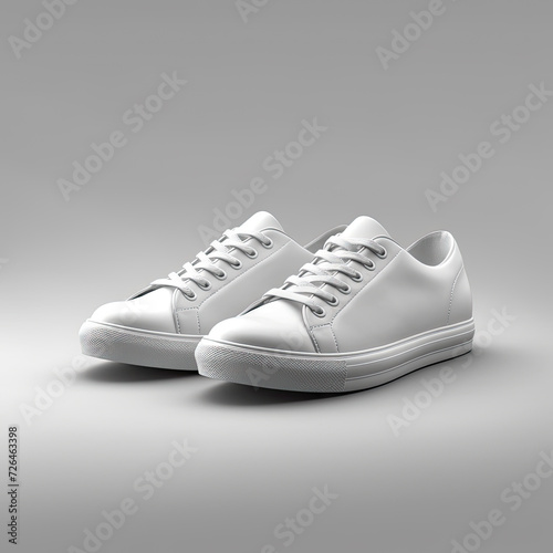 Blank White Low Top Sneakers on Grey Background - Generative AI