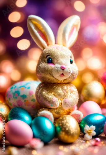 Easter eggs and bunny beautiful background. Selective focus.