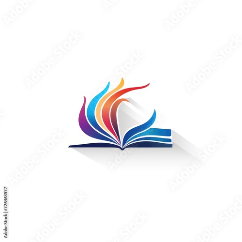 Simple graphic logo of colorful book on white background.