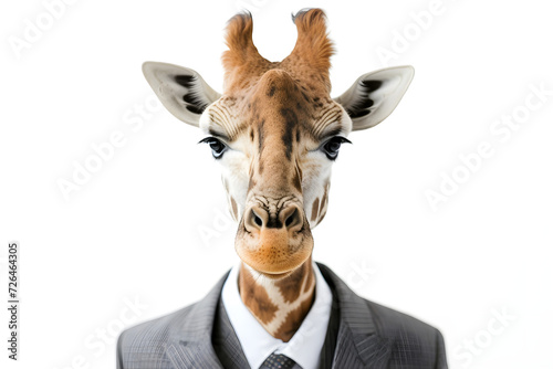 Giraffe animal in a business suits at the studio on isolated background. Generative Ai
