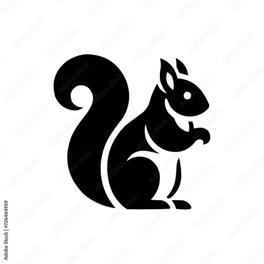 Naklejka premium black and white illustration of a squirrel | Silhouette of black squirrel