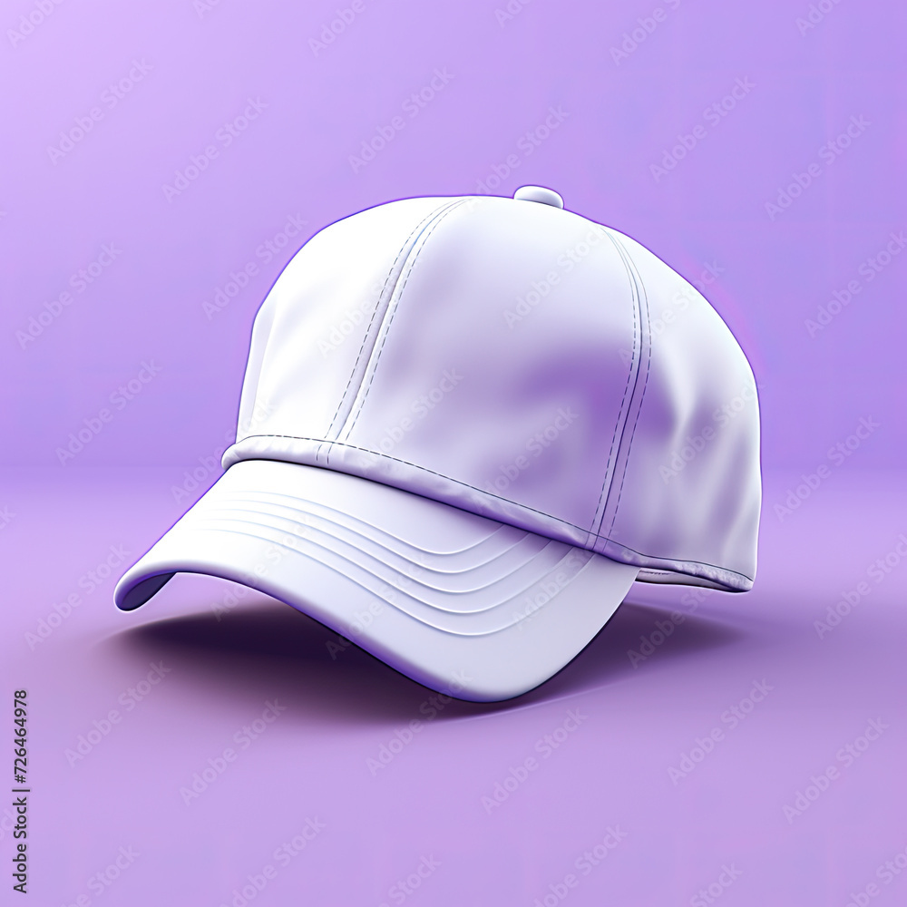 Fototapeta premium Blank White Baseball Cap on Purple Background - Generative AI