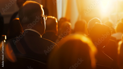 Photo from the hall with voters present at the candidate debate, bright sunlight in the hall