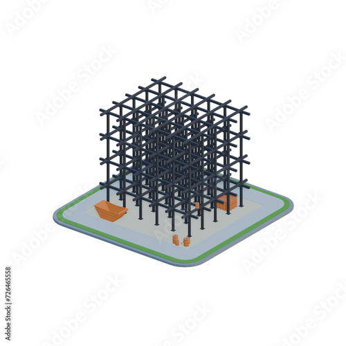 3D Low-poly Isometric Building with no Background