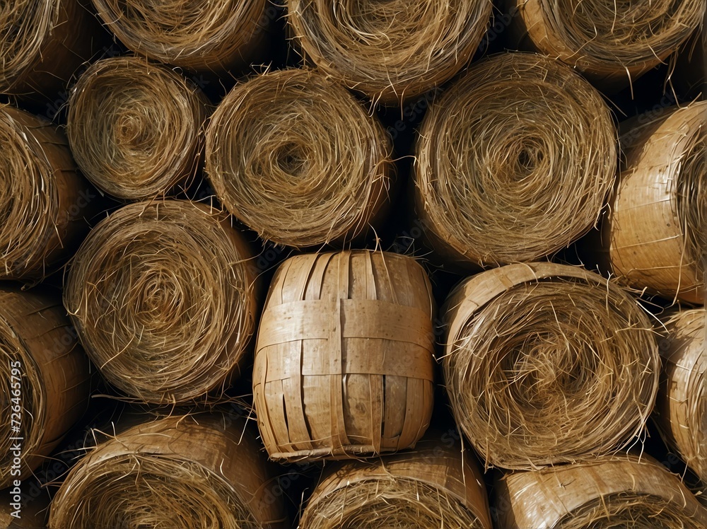 Dried hay bales surface texture background from Generative AI Dried hay bales surface texture background from Generative AI