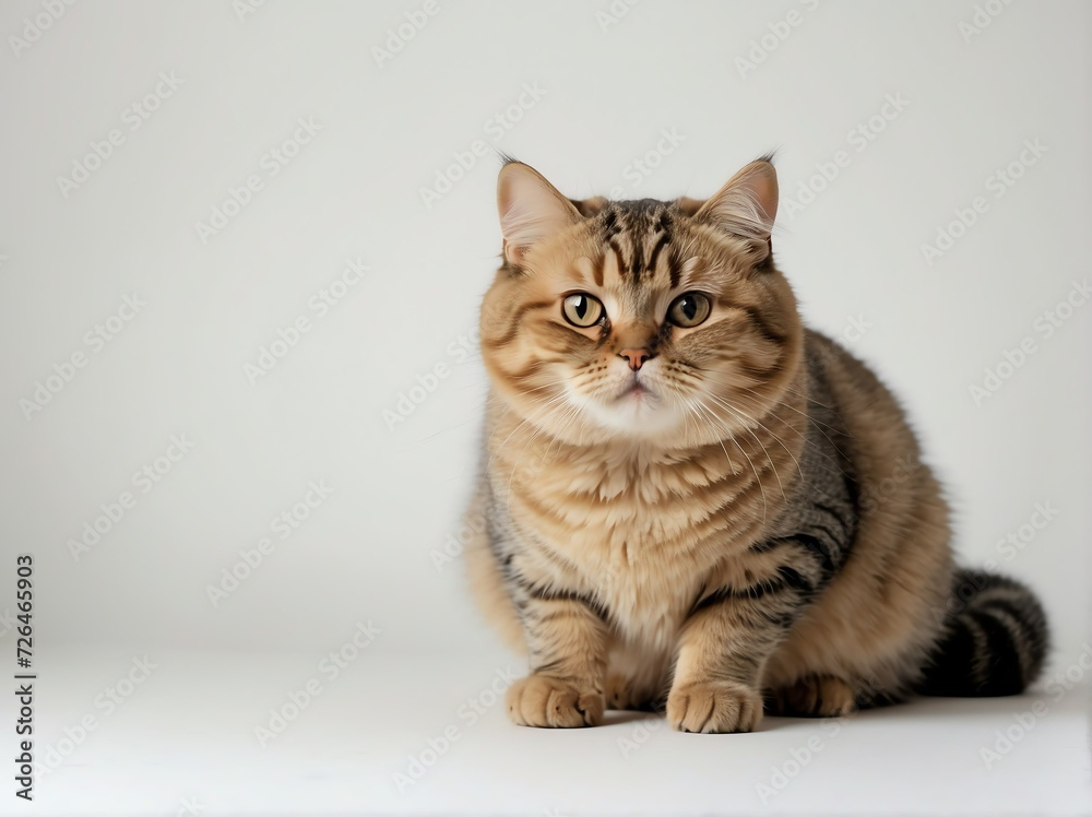 Cute chubby cat on plain white background from Generative AI Cute chubby cat on plain white background from Generative AI