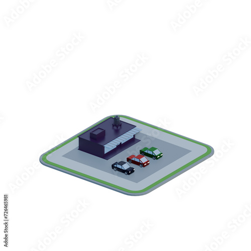 3D Low-poly Isometric Building with no Background