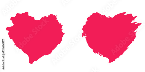 Grunge hearts,abstract distress ink texture.Hand-drawn gouache romantic decoration for Valentine Day.Love symbol,festive design for holiday February 14.Watercolor smear,roughness and scuffs.Isolated