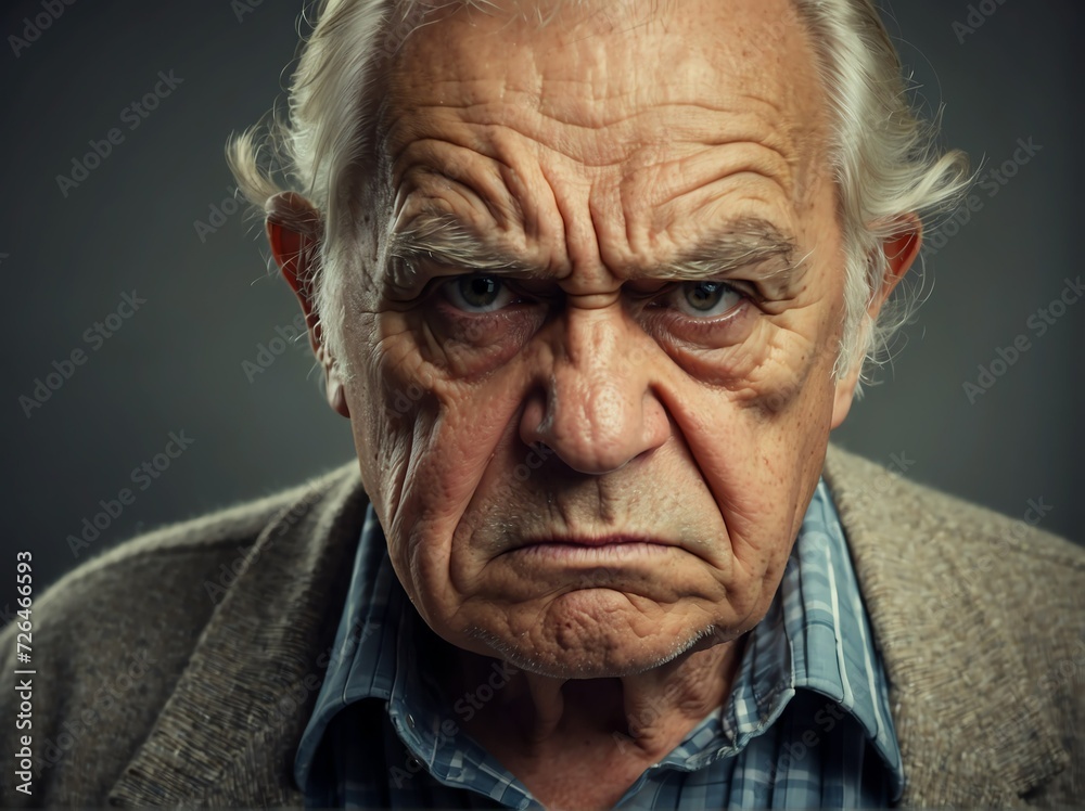 Angry grumpy senior elderly man looking at the camera from Generative AI Angry grumpy senior elderly man looking at the camera from Generative AI