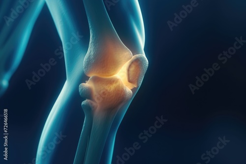 A detailed view of a person's knee with a joint injury. This image can be used to illustrate medical articles or as a visual aid in healthcare presentations
