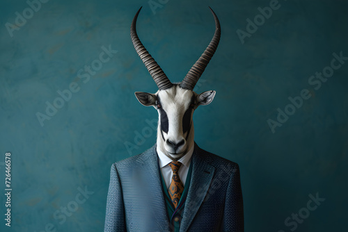 Oryx animal in a business suits at the studio on isolated background. Generative Ai