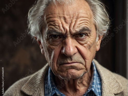 Angry grumpy senior elderly man looking at the camera from Generative AI © Arceli