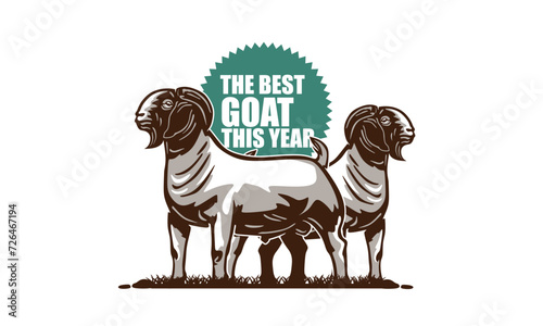 BOER THE GOAT OF THE YEAR LOGO. silhouette of great goat in actions at farm vector illustrations