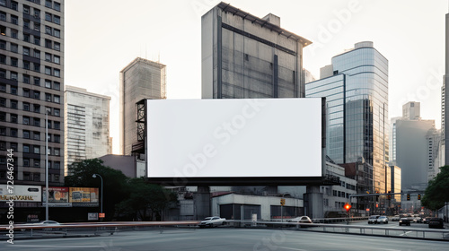 Skyscrapers and Highway with Blank Billboard - Generative AI