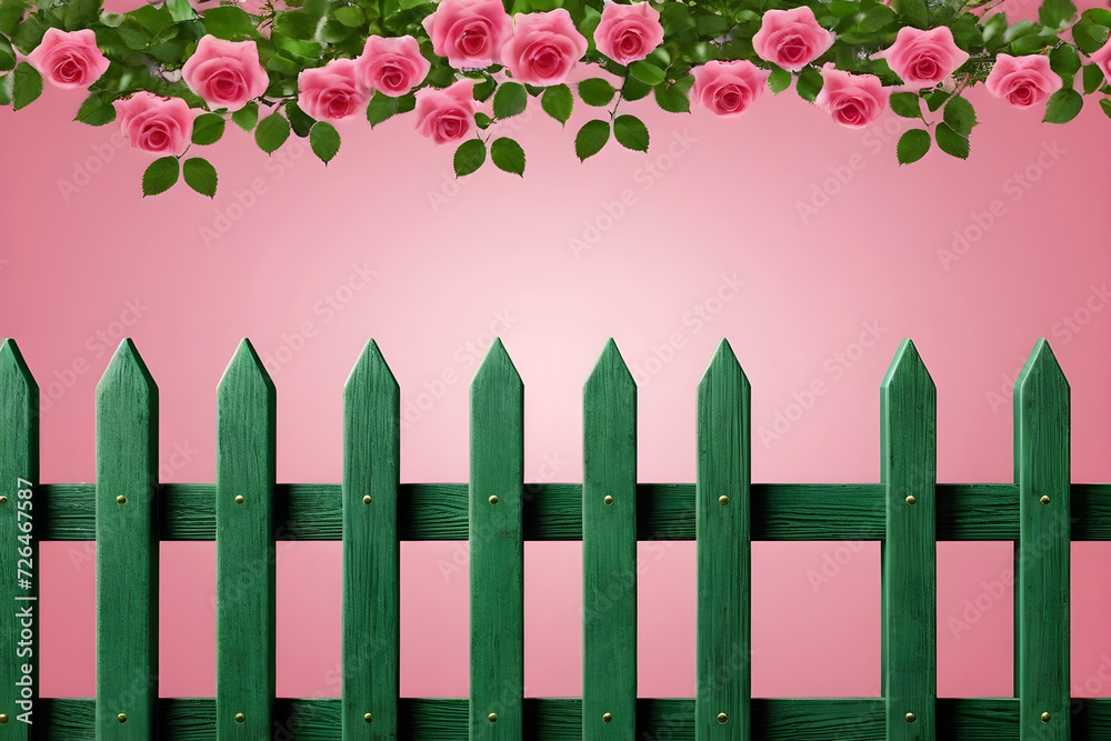 wooden fence,rose,plant,Generative AI