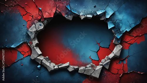 Abstract background, decorative plaster, cement wall, hole in the wall, cracks.