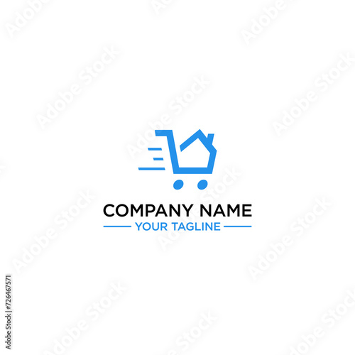 a trolley-shaped logo with speed motion is suitable for e-commerce companies