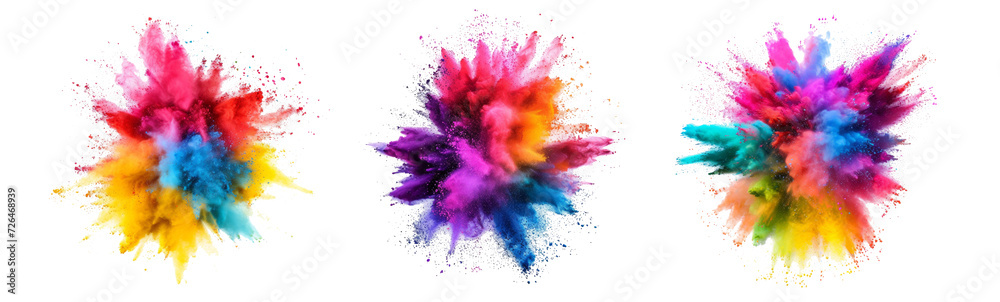 Colorful vibrant rainbow Holi paint color powder explosion with bright colors isolated white background
