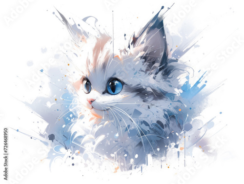 Blue Eyed Kitten Amidst Splashes of Color - Generative AI