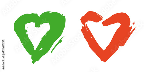 Grunge hearts,abstract distress ink texture.Hand-drawn gouache romantic decoration for Valentine Day.Love symbol,festive design for holiday February 14.Watercolor smear,roughness and scuffs.Isolated