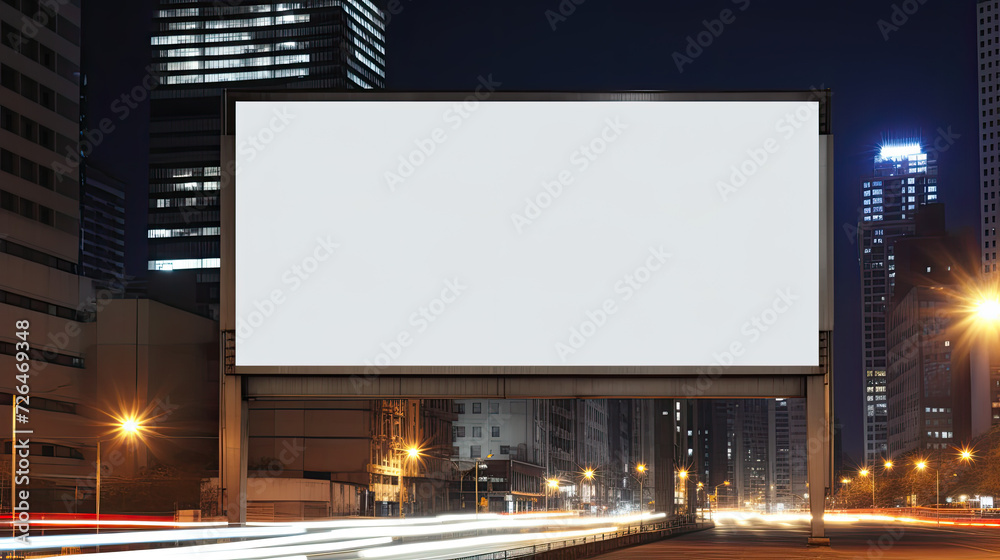 Nighttime Cityscape with Blank Billboard - Generative AI Nighttime Cityscape with Blank Billboard - Generative AI