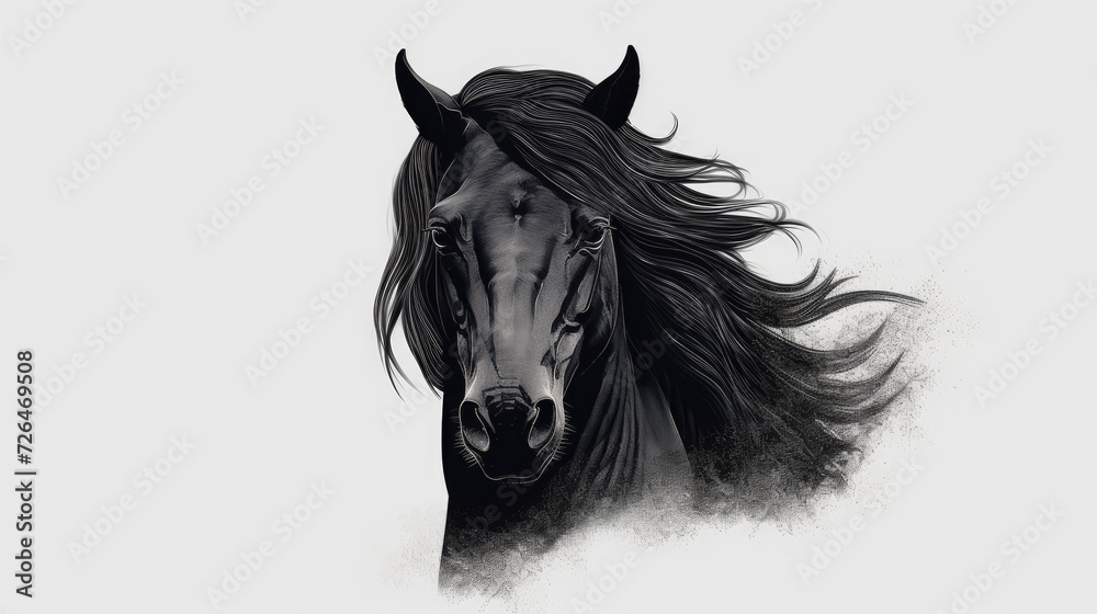 Abstract Illustration of a Black Horse on a White Background - Generative AI Abstract Illustration of a Black Horse on a White Background - Generative AI
