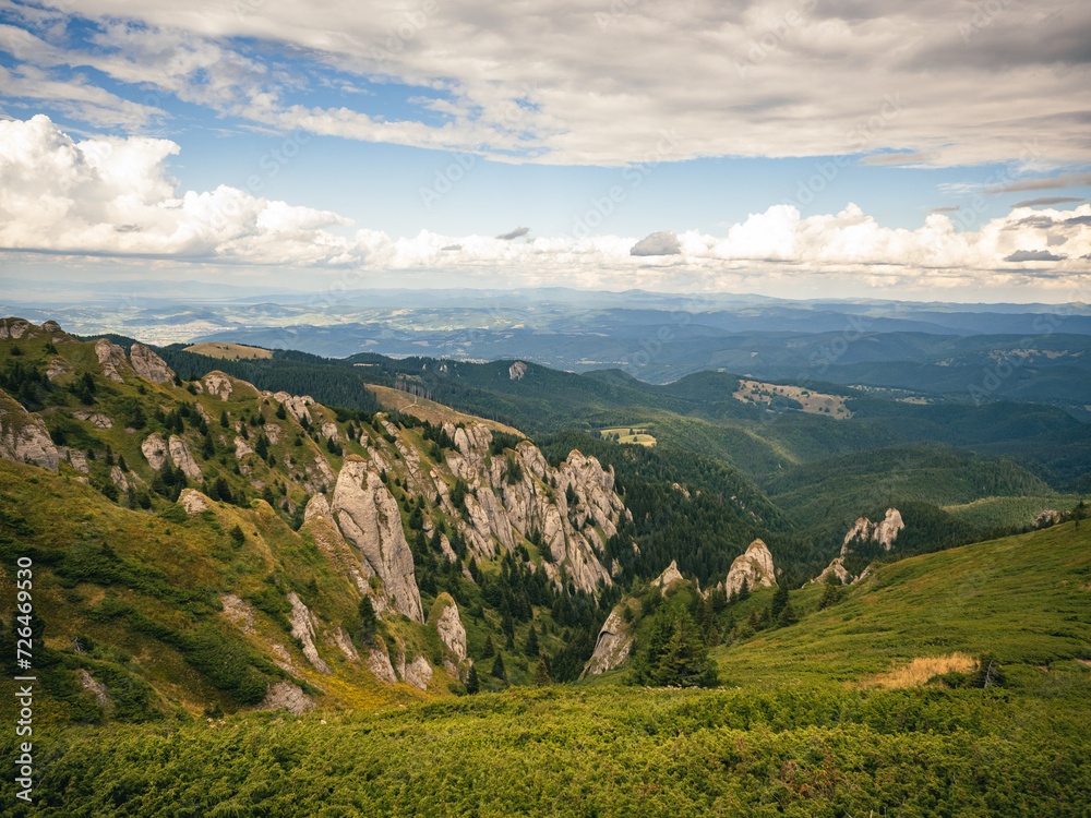 Beautiful limestone formations in a valley in Carpathian mountains