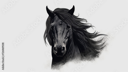 Abstract Illustration of a Black Horse on a White Background - Generative AI