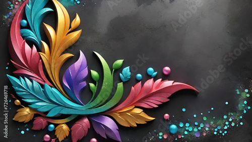 Abstract background with flowers, decorative plaster, cement wall, colored molding on the wall.