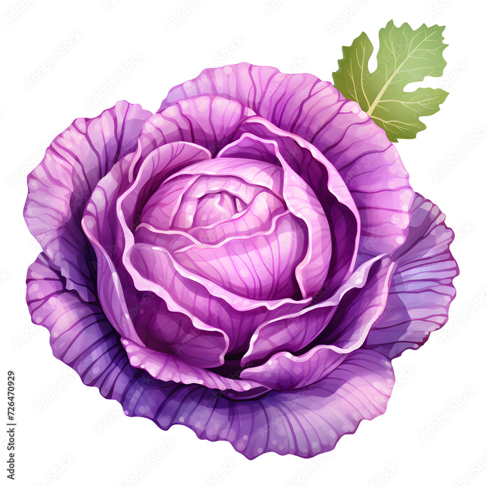 Obraz premium young red cabbage on a png background. ​​violet vegetable on the table. salad cooking concept. illustration of diet food. purple cabbage close up.