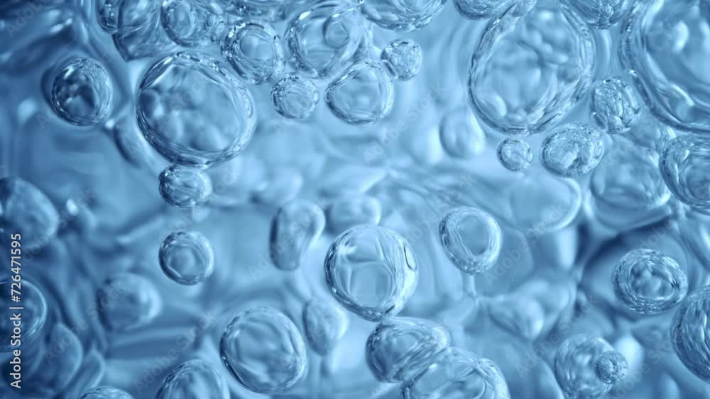 Super Slow Motion of Bubbling Blue Water in Detail. Extreme Macro Shot, Abstract Texture. Filmed on High Speed Cinema Camera, 1000 fps. Super Slow Motion of Bubbling Blue Water in Detail. Extreme Macro Shot, Abstract Texture. Filmed on High Speed Cinema Camera, 1000 fps.