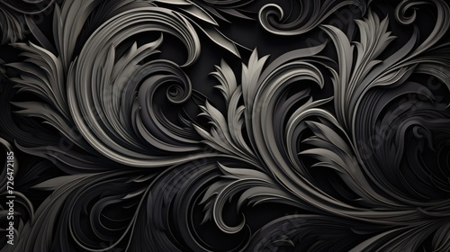 Baroque Style Spiral Illustration. Swirling grayscale baroque-inspired digital illustration. photo
