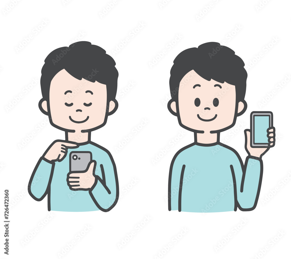 スマホを打つ　スマホを持つ　男性