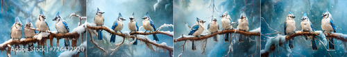 Enjoy the awe-inspiring beauty of nature in one image. Unique and breathtaking blue jays captured during a snowstorm. A great addition to the interior of your home or office. © Sasha