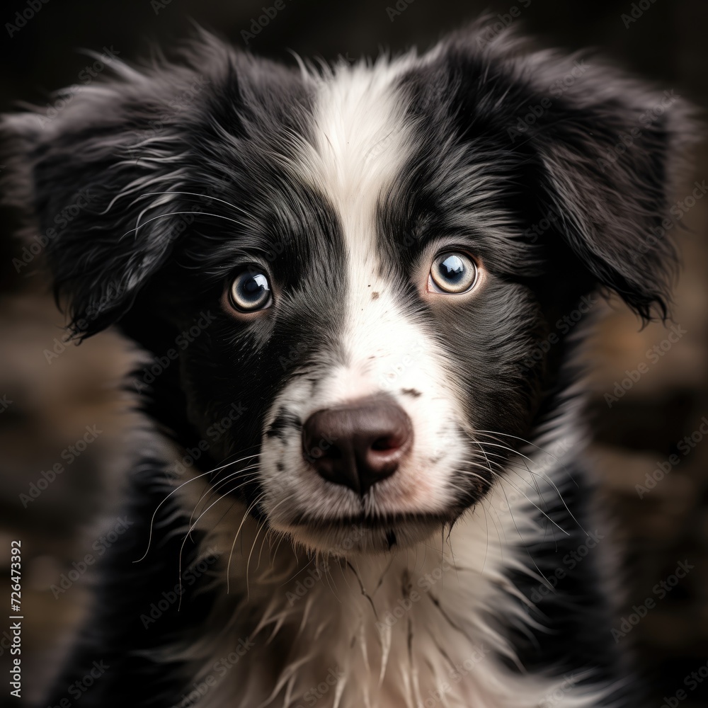 Macro photography border collie 3 months. Spring portrait of Border Collie.
