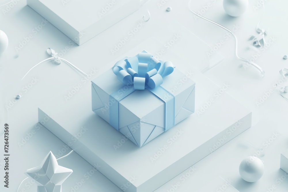 White background,a blue box with a gift inside it. White background,a blue box with a gift inside it.