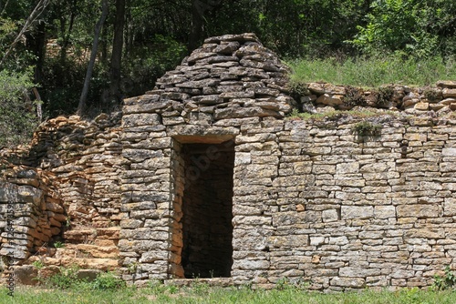 Old and typical stone hut called cadole in French language in Beaujolais, France 