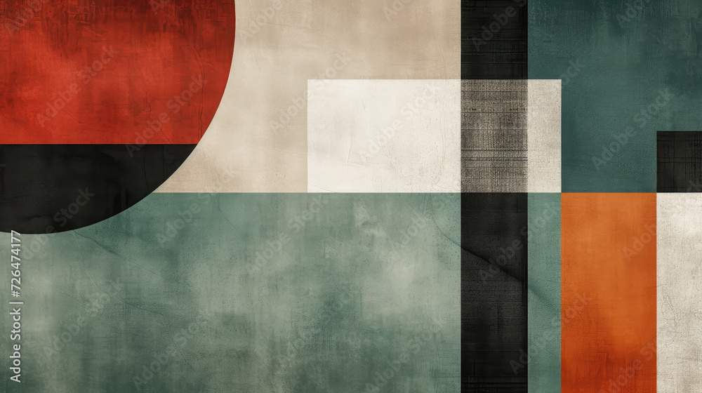 Abstract background in artistic Bauhaus style, combining earth tones of taupe, jade green and rust red with a simple geometric pattern Abstract background in artistic Bauhaus style, combining earth tones of taupe, jade green and rust red with a simple geometric pattern