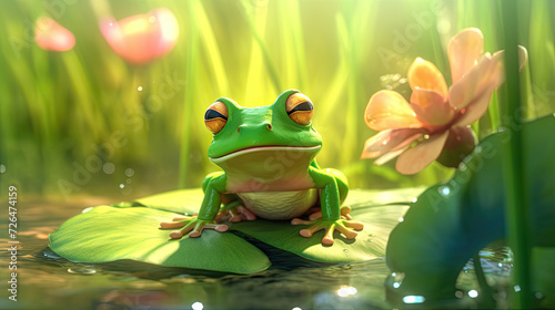 Green Frog in the Middle of Aquatic Plants - Generative AI © Zeynep