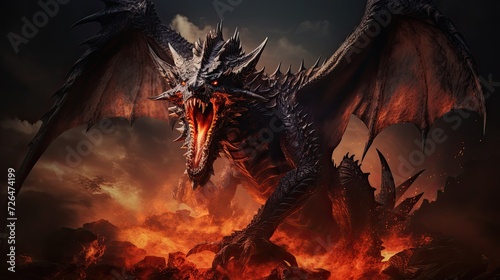 A huge aggressive mystical dragon