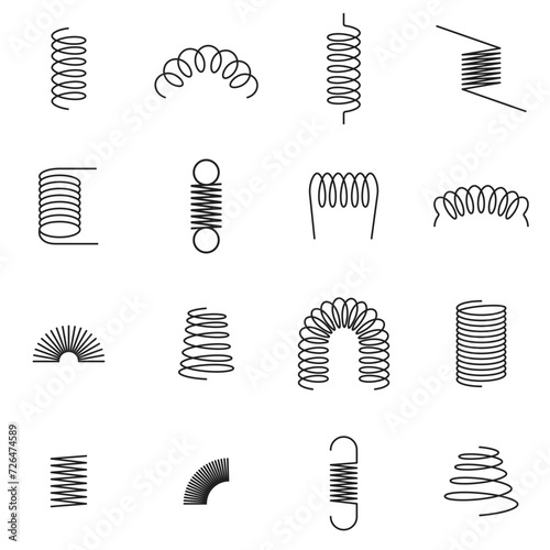 Metal spring spiral coil 3d line icon vector set