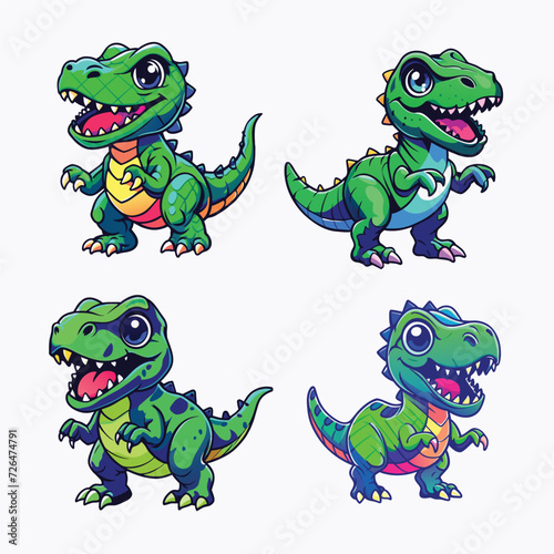 Dinosaur cartoon illustration set vector
