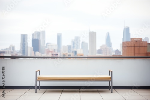 Wallpaper Mural a minimalist bench in a city apartment balcony with cityscape view Torontodigital.ca