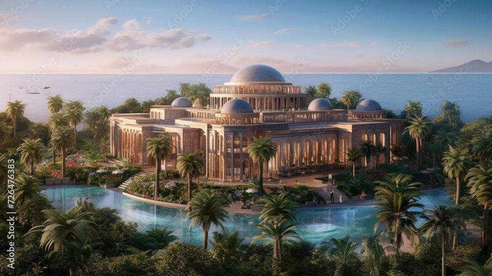 Obraz premium Tropical Luxury Villa with Panoramic Sea Views Amidst Lush Greenery - Generative AI